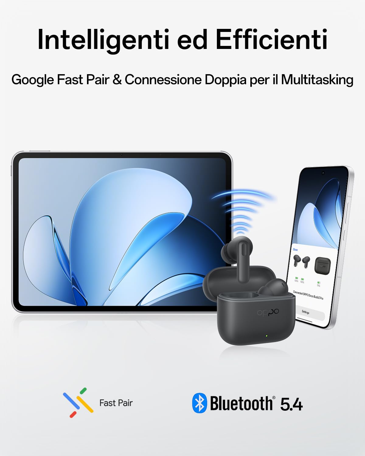 OPPO Enco Buds3 Pro Auricolari true wireless, autonomia della batteria di 54 ore, driver dinamico da 12,4 mm, Bluetooth 5.4, comandi touch, IP55, Graphite Grey