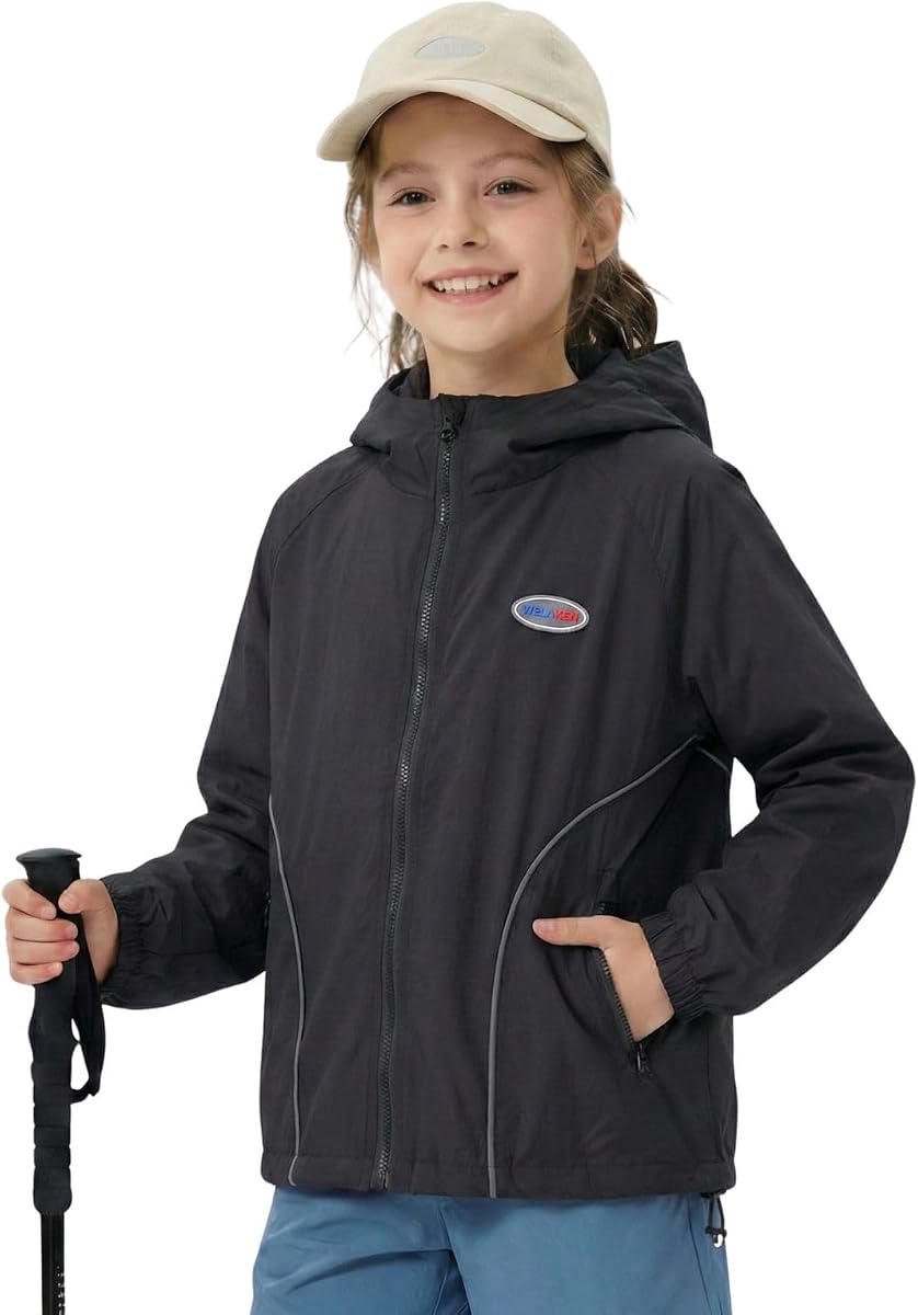 Chaqueta ligera para niñas, niños, adolescentes, impermeable, cortavientos, con capucha, abrigos de lluvia con bolsillos