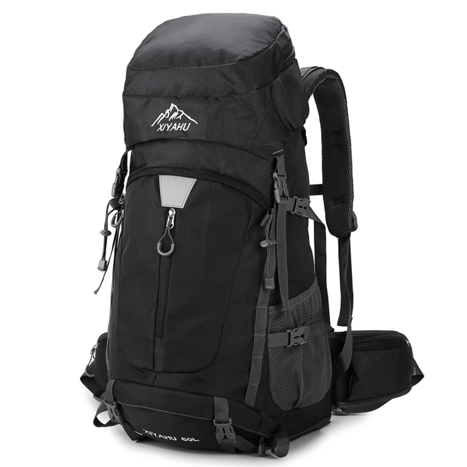 Cinghi Lusso Unisex Black Hiking Backpack 60L Nylon Rucksack For Men Women Waterproof Travel Backpacks Outdoor Camping Bag With Rain Cover (Black)