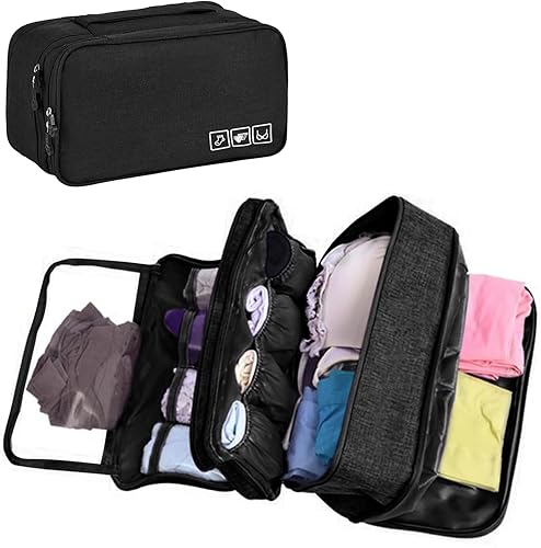 Miniatura 2 de Bolsa organizadora de sujetador de ropa interior de viaje, organizador de embalaje de viaje de gran capacidad, impermeable, cubo de embalaje de tres