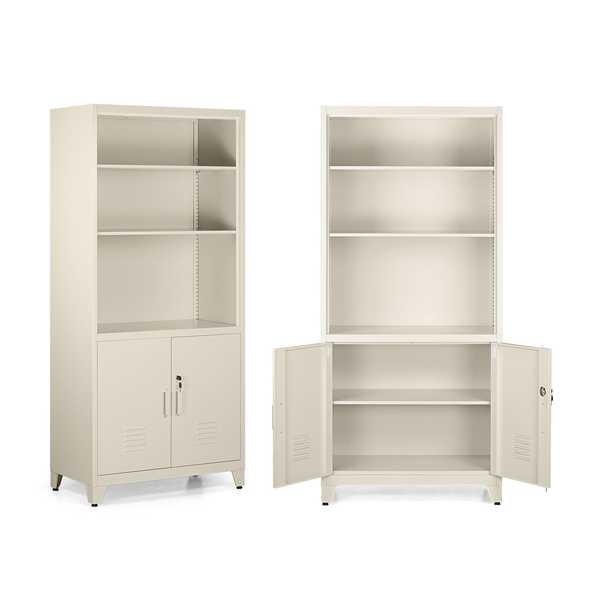 WeHome - Armadio Da Ufficio In Metallo 85x45x190 Cm Con Serratura, Mobile Ufficio Metallo Con 2 Ante E Mensole, Libreria Metallica Archivio Con 5 Ripiani Regolabili Per Ufficio O Archivio (Avorio)