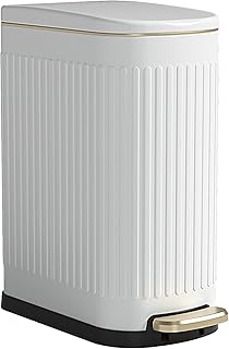 White Bathroom Trash Can with Lid-Stainless Steel Step Slim Garbage Can-Metal Wastebasket-10L/2.6 Gallon Rectangle Pedal Trash Bin for Narrow Office, Kitchen, Bedroom, Toilet-Soft Close