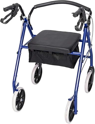Miniatura 5 de Andador con asiento, andador de acero con ruedas de 8 pulgadas, soporta hasta 286.6 libras, para lesiones, personas mayores y adultos (negro y azul)