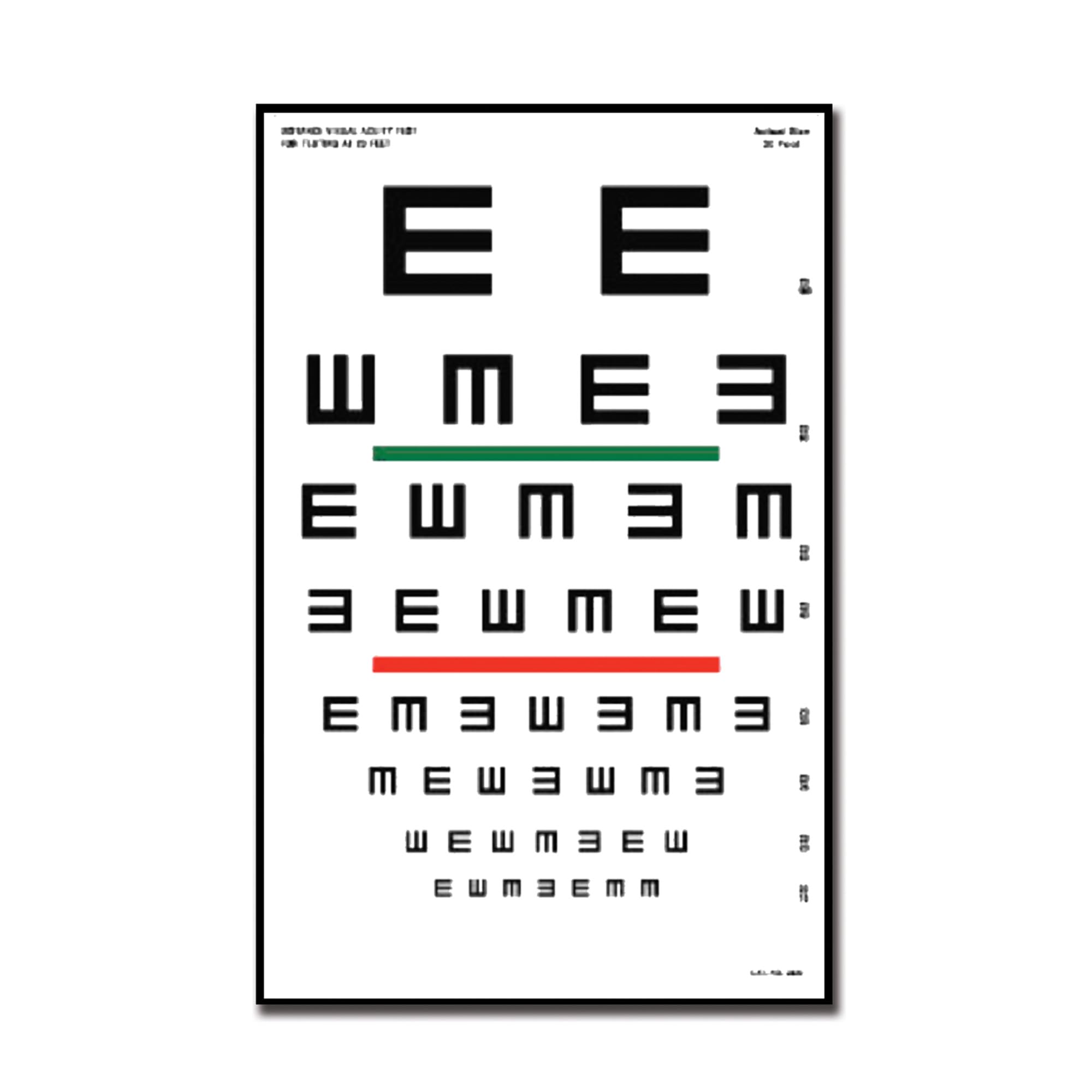Gima - Tumbling"E" Optometric Chart, with Red and Green bar, Dimension 23 x 35.5 cm, Distance 6.1 m