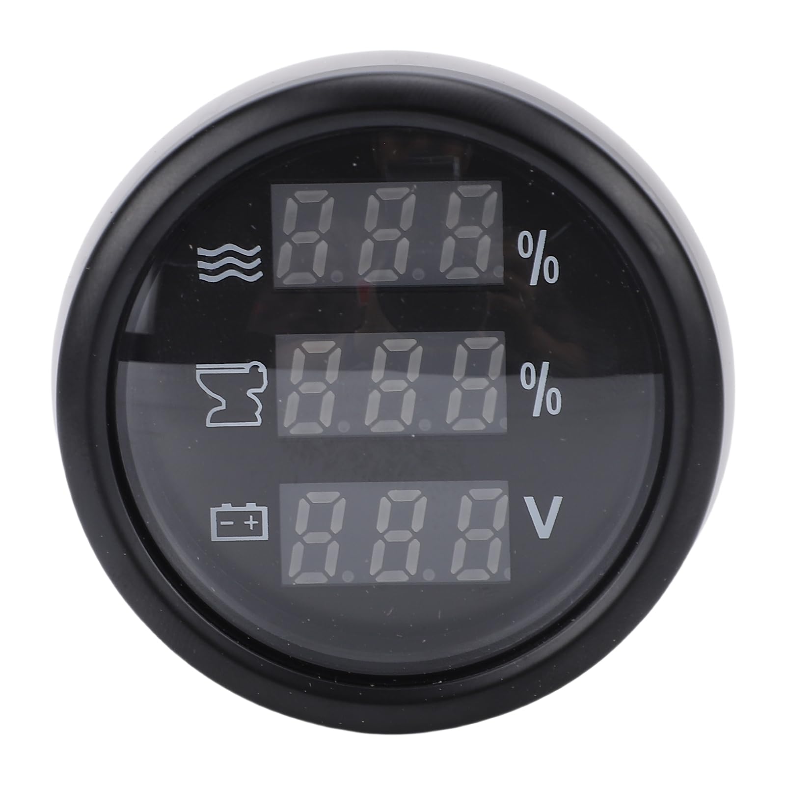 Jauge D'Affichage Numérique de 52 Mm, Compteur Multifonction 3 en 1 pour la Surveillance de la Tension des Eaux Usées du Niveau D'eau, avec Affichage LED Bleu Vif, (Cadran noir Couvercle noir)