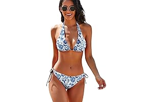Stylish Blue and White Bikini Set for a Captivating Beach Look