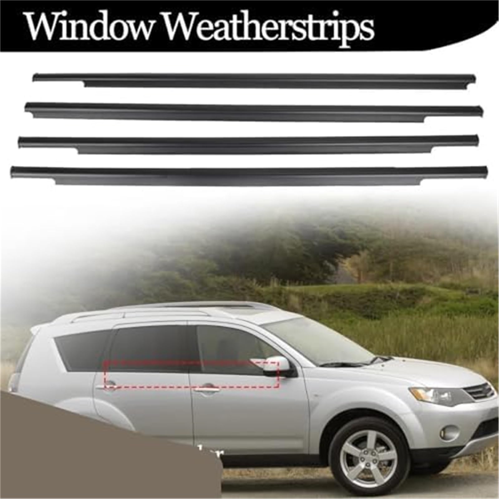 Uszczelka gumowa automatyczna Zewnętrzna/wewnętrzna uszczelka okienna samochodu, dla Mitsubishi dla Outlander 2007-2012 wodoodporna ciśnieniowa taśma uszczelniająca(BLACK Outer)