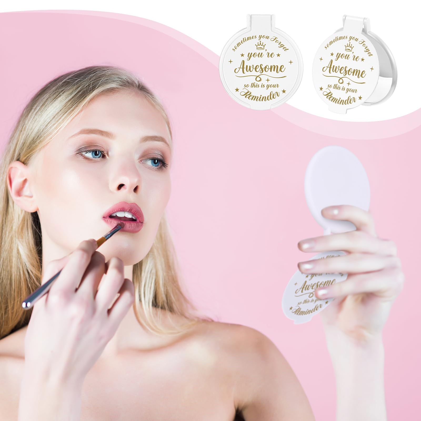 Specchio compatto e ispiratore, rotondo, in vetro, da 7,9 cm, per il trucco, per borsette, tascabile, idea regalo per donne, ragazze, colleghe, insegnanti, lauree, amiche (bianco, 18 pezzi)