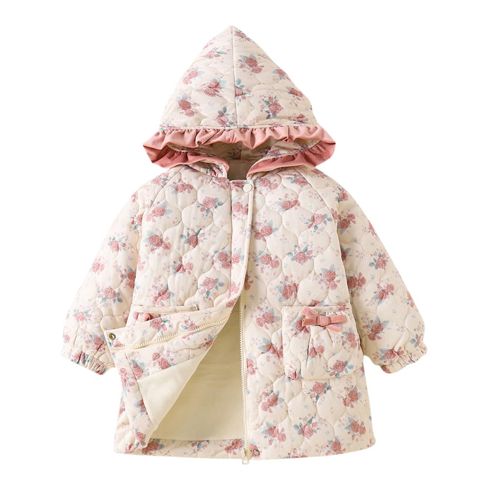 Hopscotch Girls Polyester Mini Length Long Coats in Off-White Color For Ages 5-6 Years 2