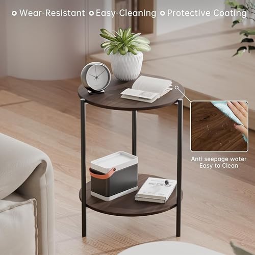 Miniatura 6 de Mesa auxiliar, mesa auxiliar redonda con estante de almacenamiento de 2 capas, mesa circular de espacios pequeños de 15.7 pulgadas, mesas auxiliares