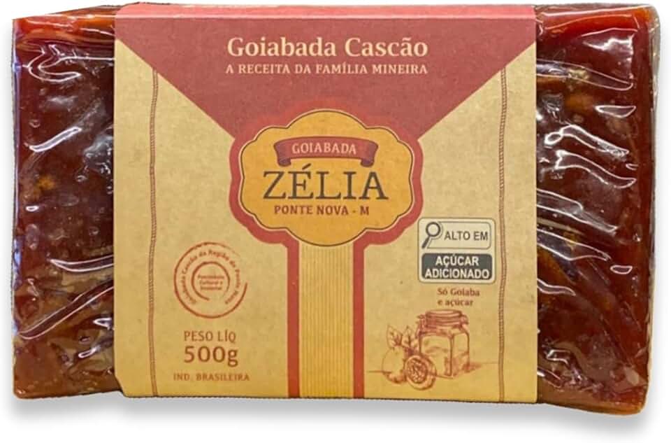 Goiabada Cascão Zélia 500g - Doce de Goiaba Artesanal Mineiro - Receita Tradicional de Ponte Nova MG - Sem Glúten - Ideal para Sobremesas, Recheios, Acompanhamento de Queijos e Cafés