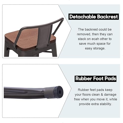 Miniatura 38 de Alunaune Juego de 4 taburetes de bar de metal de 26 pulgadas, taburetes de bar de altura de mostrador negro mate, sillas de barra industriales con