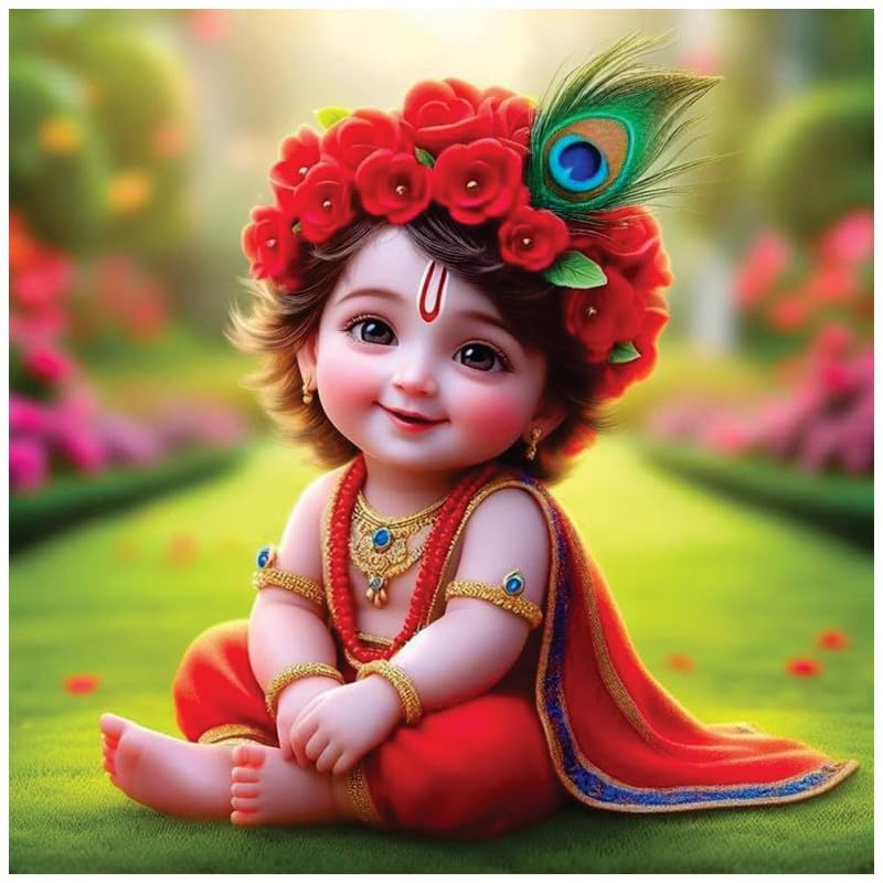 Image of British Terminal Cute little Bal Gopal Baby God Krishna| Kanha Ji | Laddu Lord Makhan Chor Painting Religious Poster for Pregnant Women for wall (matt thin vinyl,sticker,multicolor,unframed)| bj219