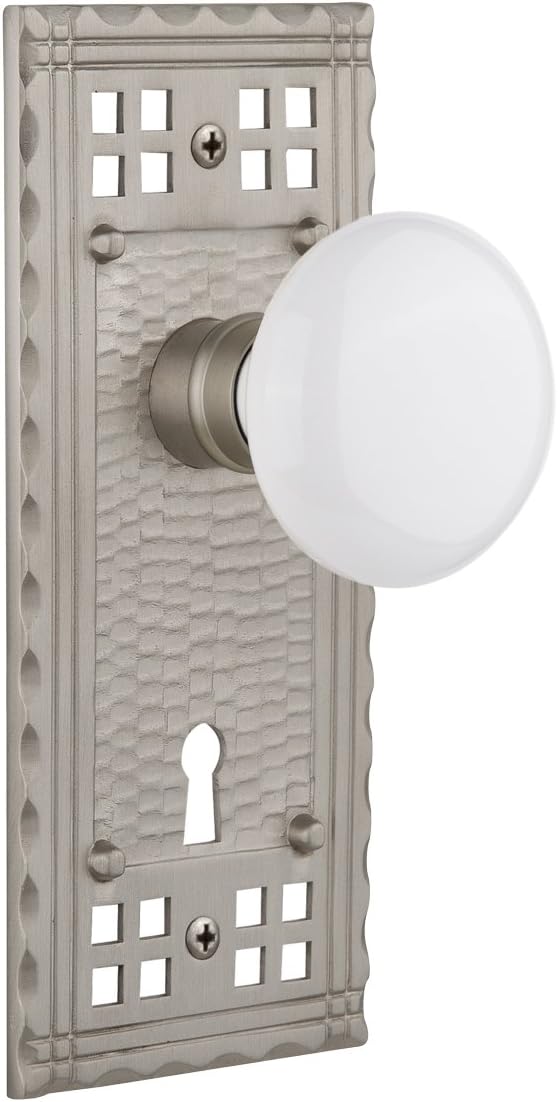 Nostalgic Warehouse Craftsman Plate with Keyhole White Porcelain Knob, Single Dummy, Antique Pewter