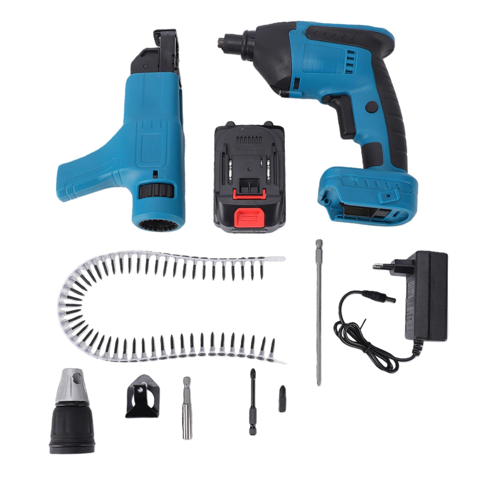 Topiky Pistola Atornilladora y Destornillador Inalámbricos para Paneles de Yeso, Pistola de Clavos de Cadena con Destornillador de Alimentación Automática con Batería de 4000 MAh y Caja de