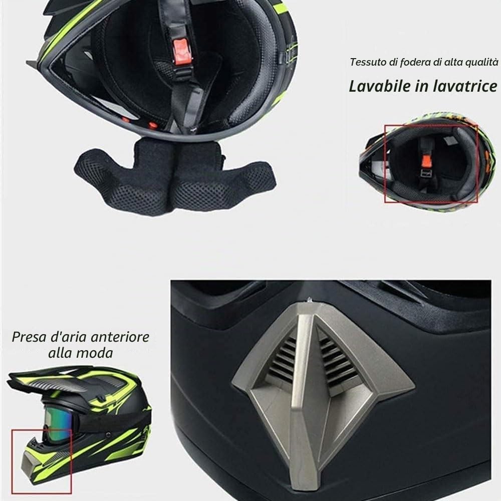 Caschi da Motocross Per Bambini, Fuoristrada, Strada E Fuoristrada, Per Bambini Dagli 8 Ai 14 Anni, Casco BMX MX ATV, con Occhiali, Guanti E Maschera, Omologati DOT