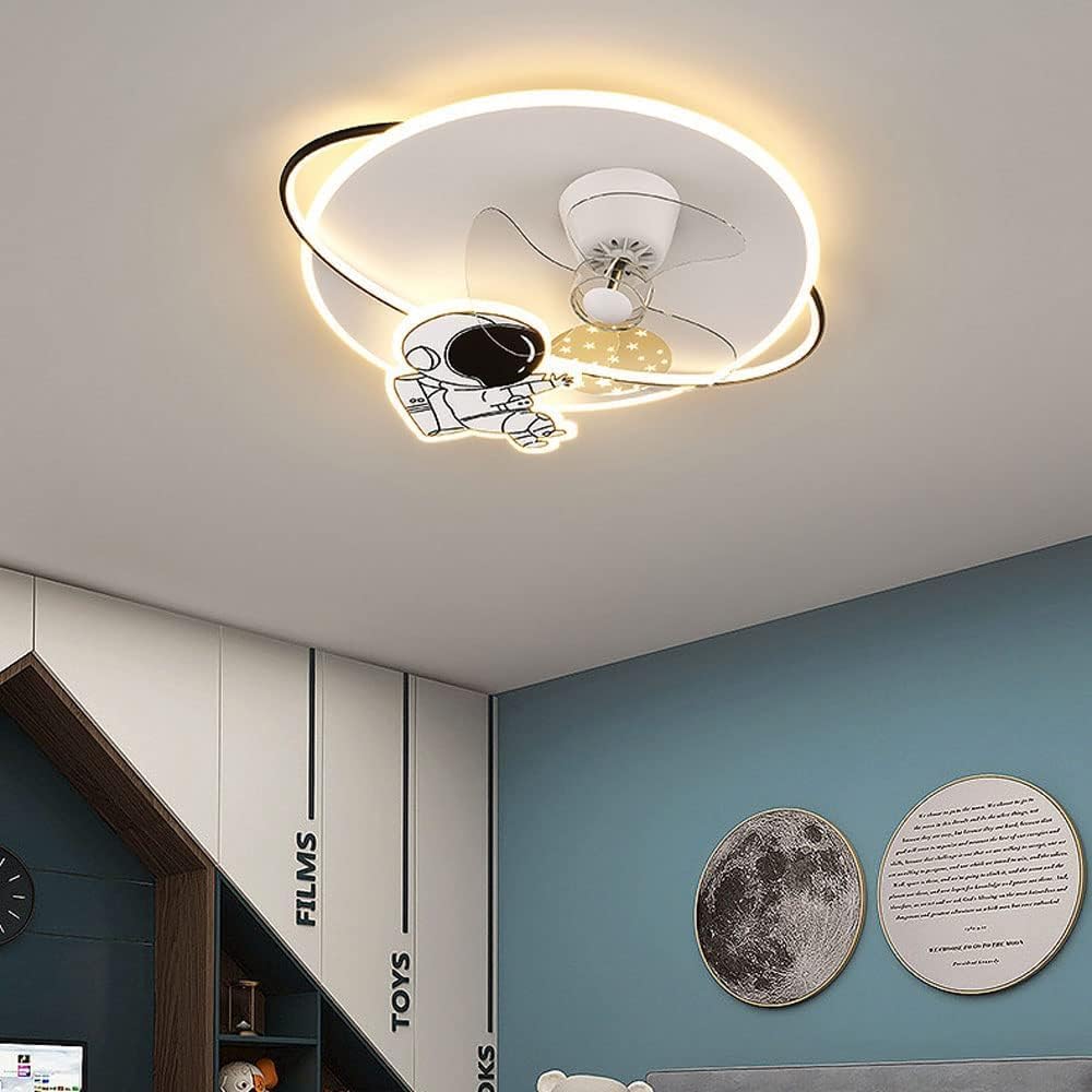 Modern White Kids Ceiling Light Fan Children's Room Decorative Nordic Astronaut Ceiling Fan Lamp Silent 6-Speed 3-Speed with Remote Control Invisible Blade for Kids Gift Bedroom