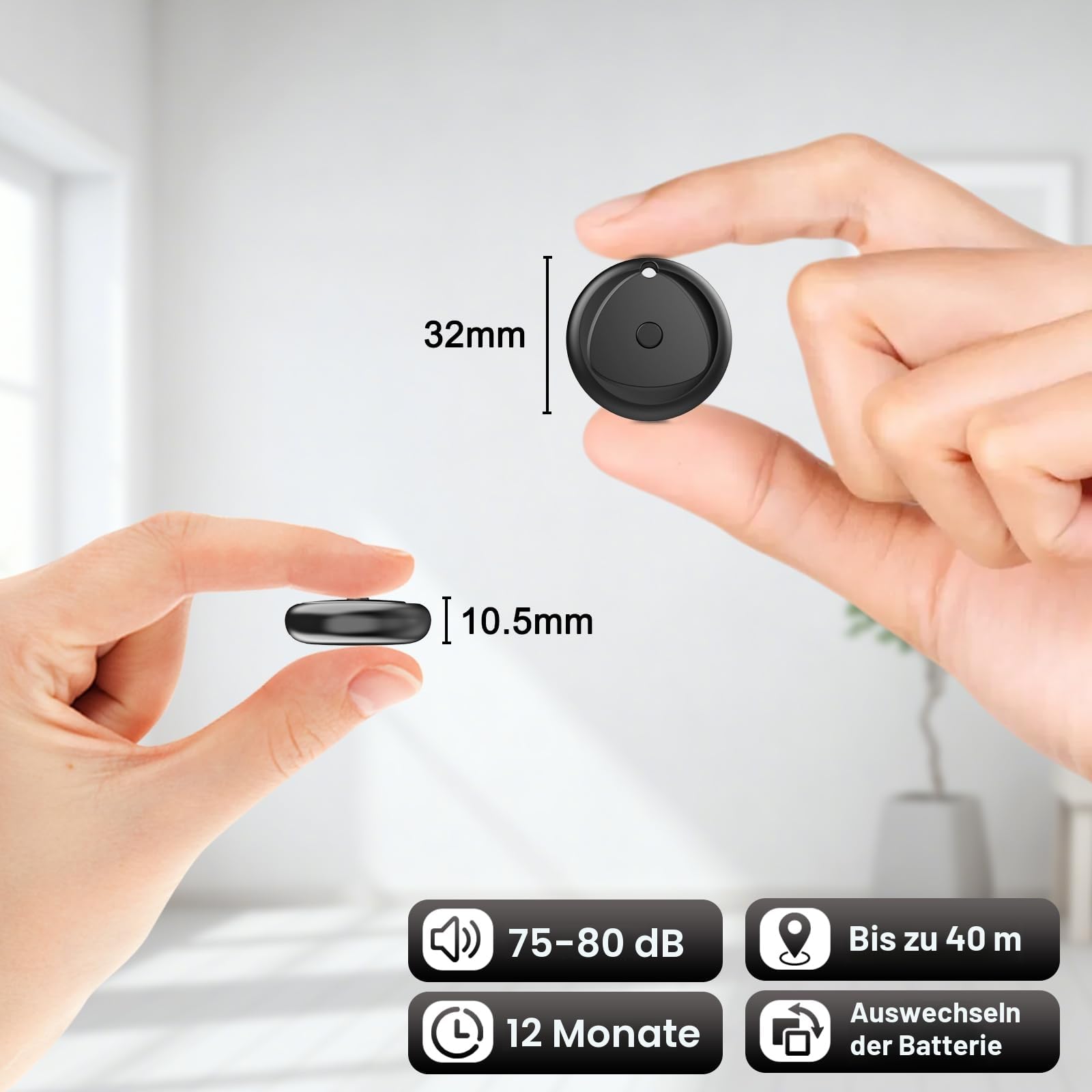 Air Tracker Tags 4er Pack Kompatibel mit Apple Wo ist? APP (Nur iOS), Schlüsselfinder mit 80dB Piepton, IP67 wasserdicht Smart Tag, Austauschbarer Akku, Key Tracker für Rucksack, Schlüssel, Koffer