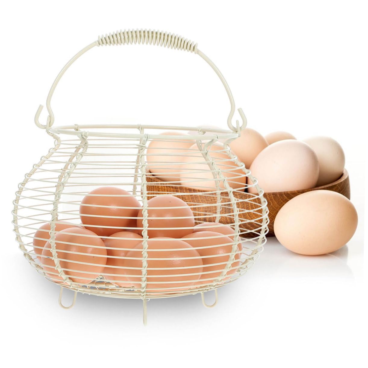 2 Stück Eierkorb aus Eisen mit Griff Leichter und Tragbarer Aufbewahrungskorb für Küche und Obst Vintage Design Weiß für Bauernmarkt und Arbeitsplatte
