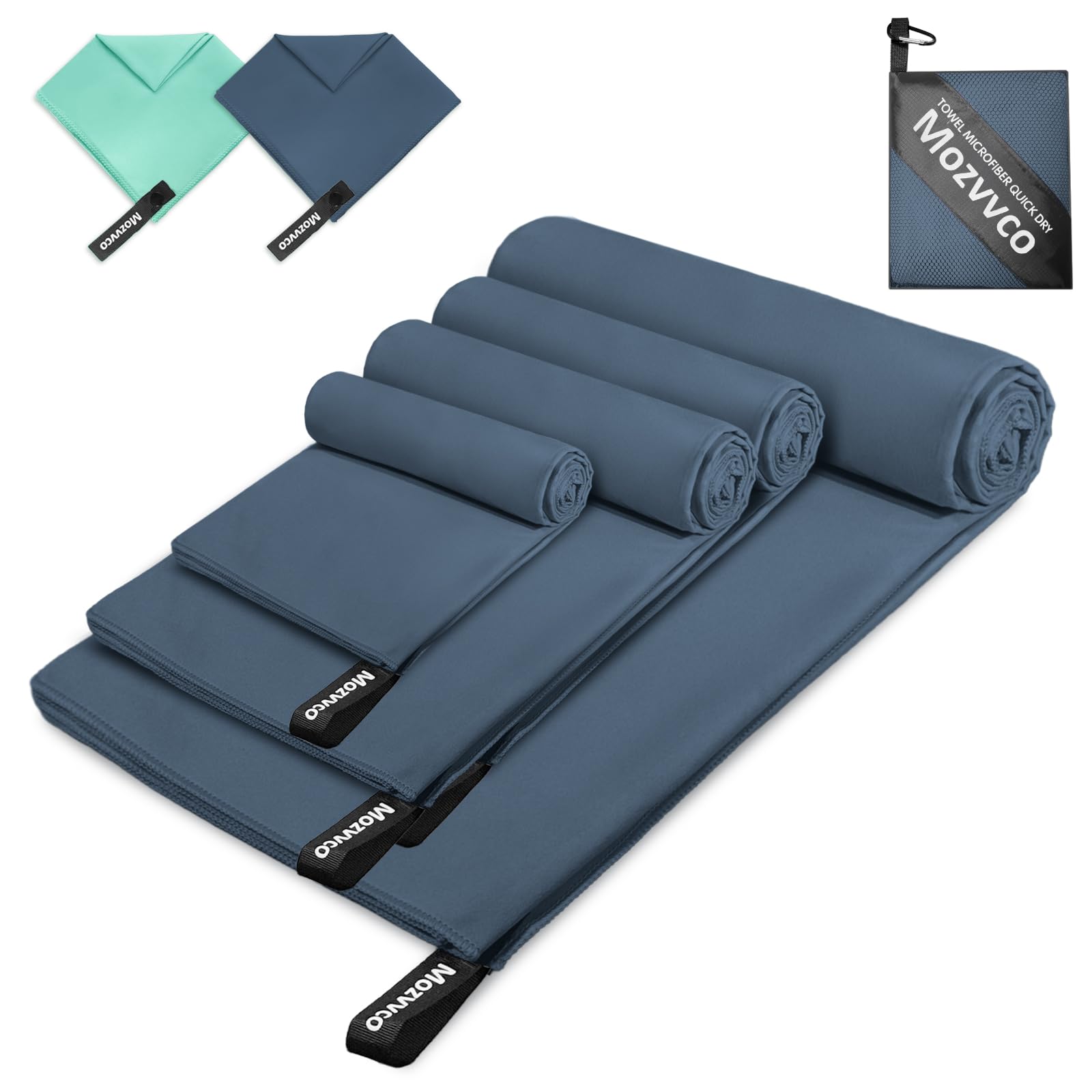 Juego de 4 Toalla Microfibra,200x100cm+2 Piezas 80x40cm+40x30cm Toalla de Gimnasio-Absorbente y Secado Rápido-Toallas Playa Grande Toallas Baño para Viaje Fitness-Azul Marino