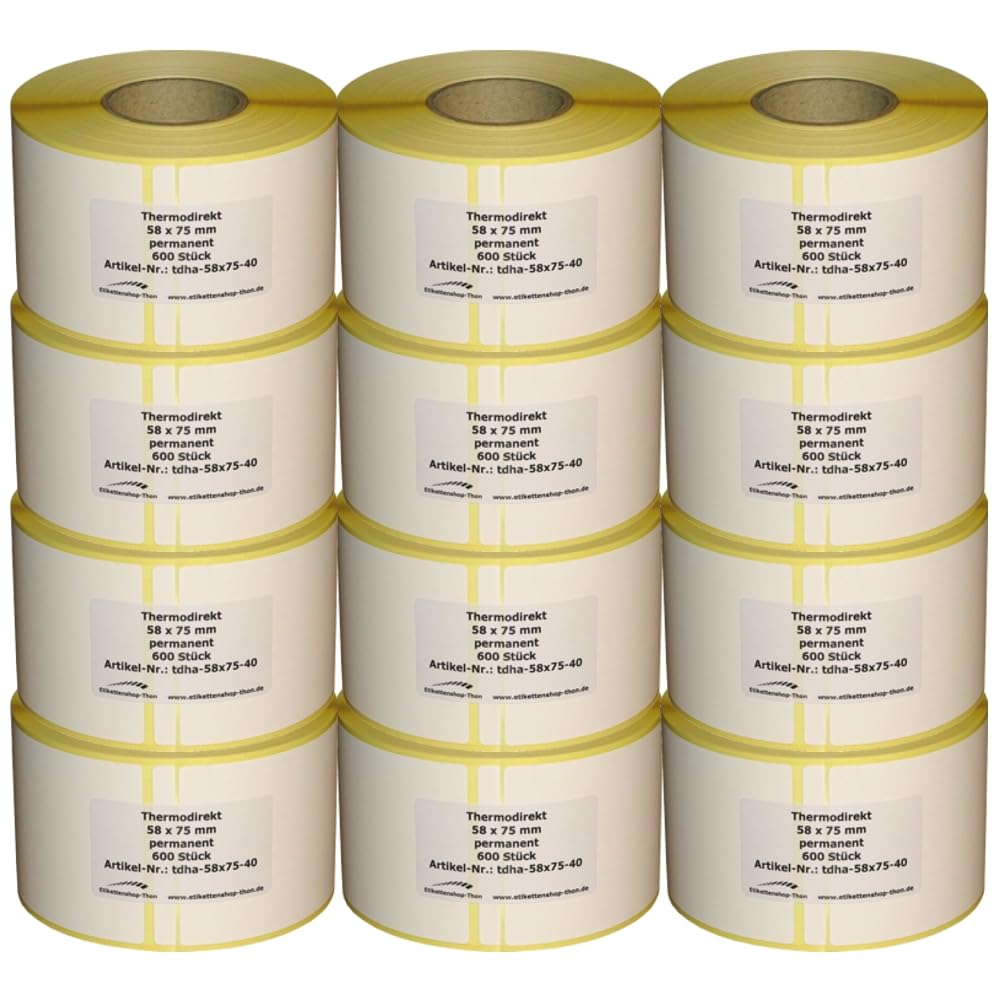 7.200 Thermoetiketten für Bizerba - 58 x 75 mm - Hülse 40 mm - BPA frei - permanent haftend