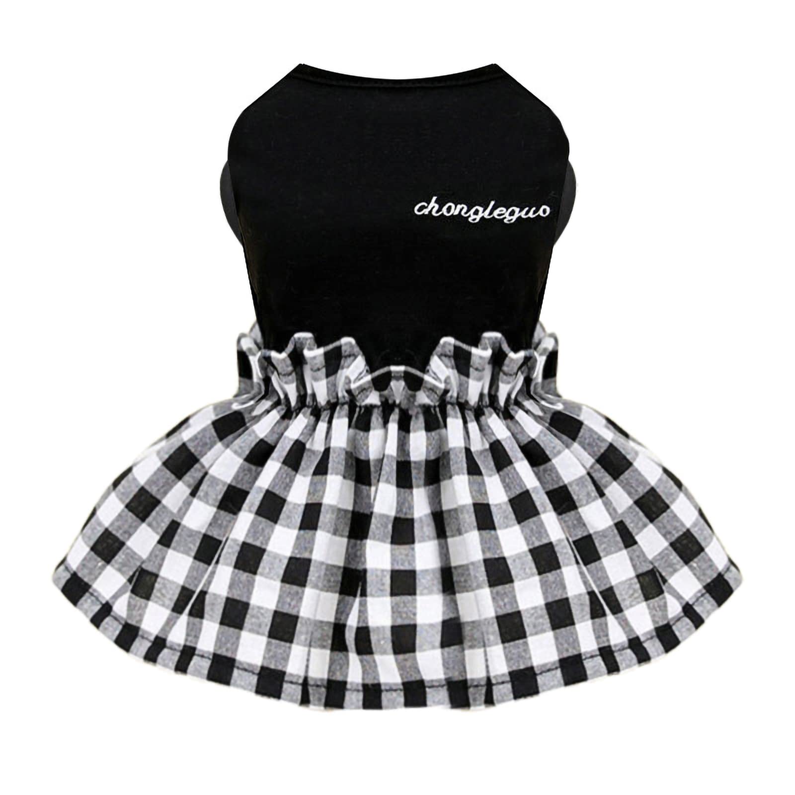 PETCARE Small Dog Dress Classic Black Plaid Dresses for Dogs Soft Cute Summer Dog Dress Shirt Shih Tzu Pomeranian Chihuahua Yorkie Puppy Dog Clothes Outfits for Small Dogs Girl (Black,Large)