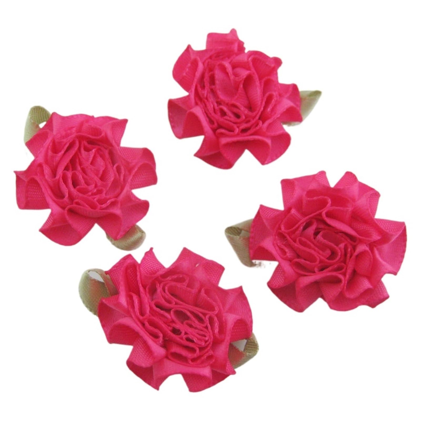 30Pcs About 1" Rosettes Ribbon Flowers With Leaf 30MM Accessories DIY Crafts Sewing(Rose)