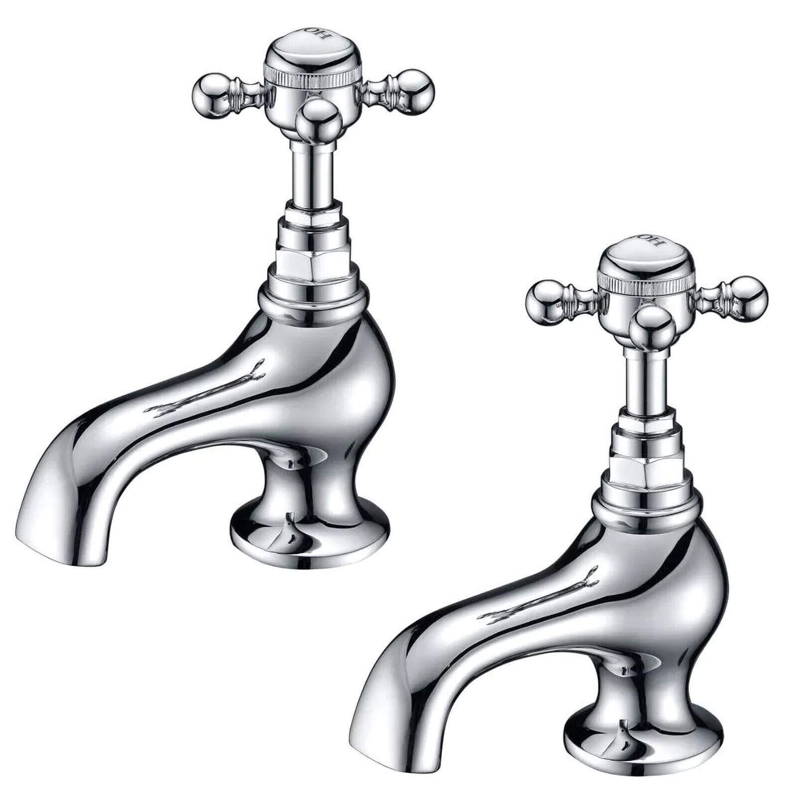 Nes Home Chrome Edwardian Traditional Victorian Cross Handle Twin Basin Tap Hot And Cold
