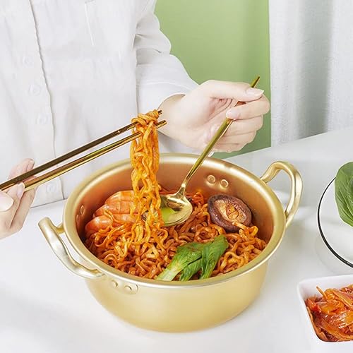 Miniatura 9 de Vaguelly Olla de fideos coreanos de 3 piezas, olla de ramen de aluminio, olla de cocción de ramen coreano con tapa y doble asa de calentamiento