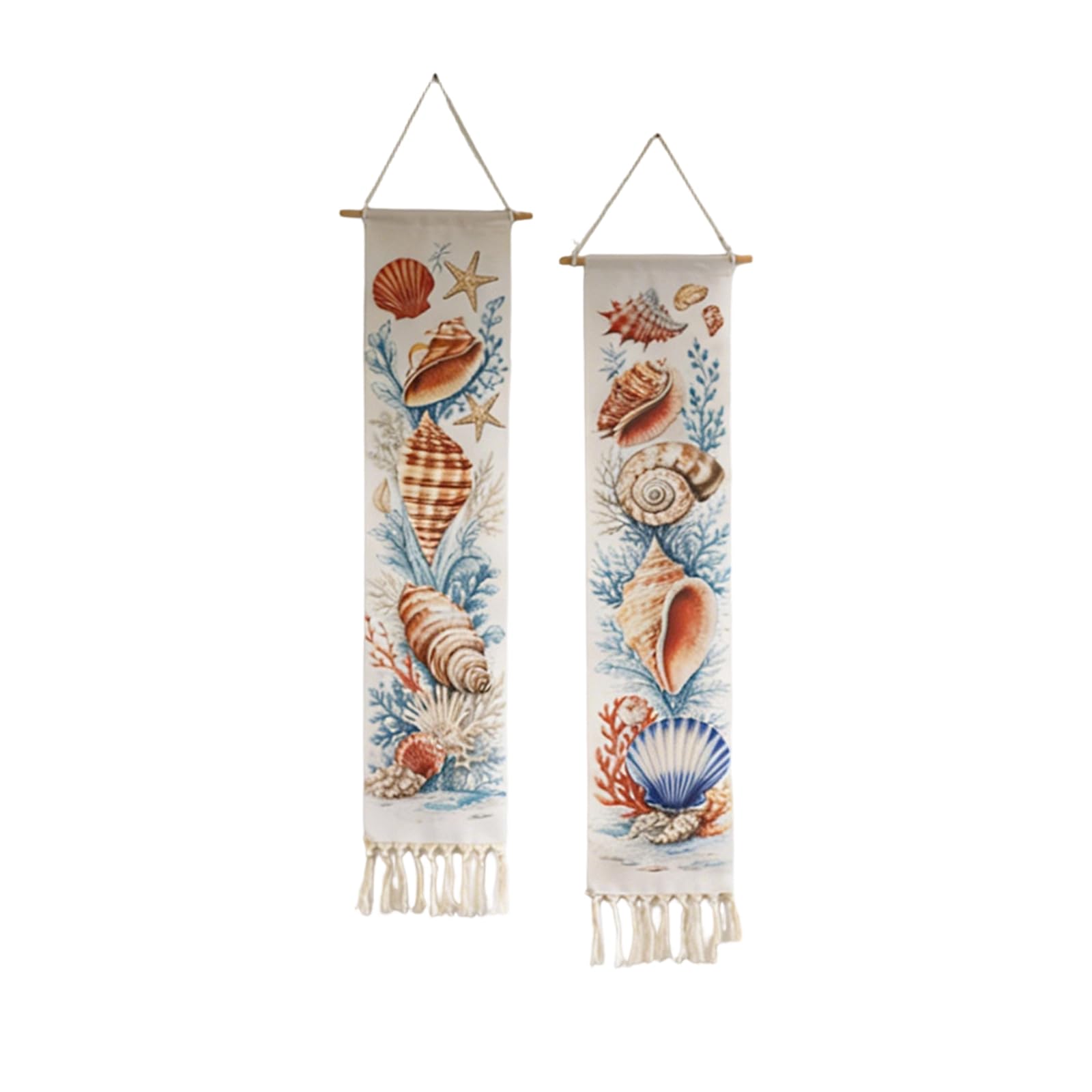 APGLSXY Coastal Wall Decor Woven Cotton Shell with Fringe, 20 X 85 Cm Per Piece for Bedroom Entryway Display Beachy Apartment Decor Shell Textile Art Woven Wall Narrow Hallway Accent