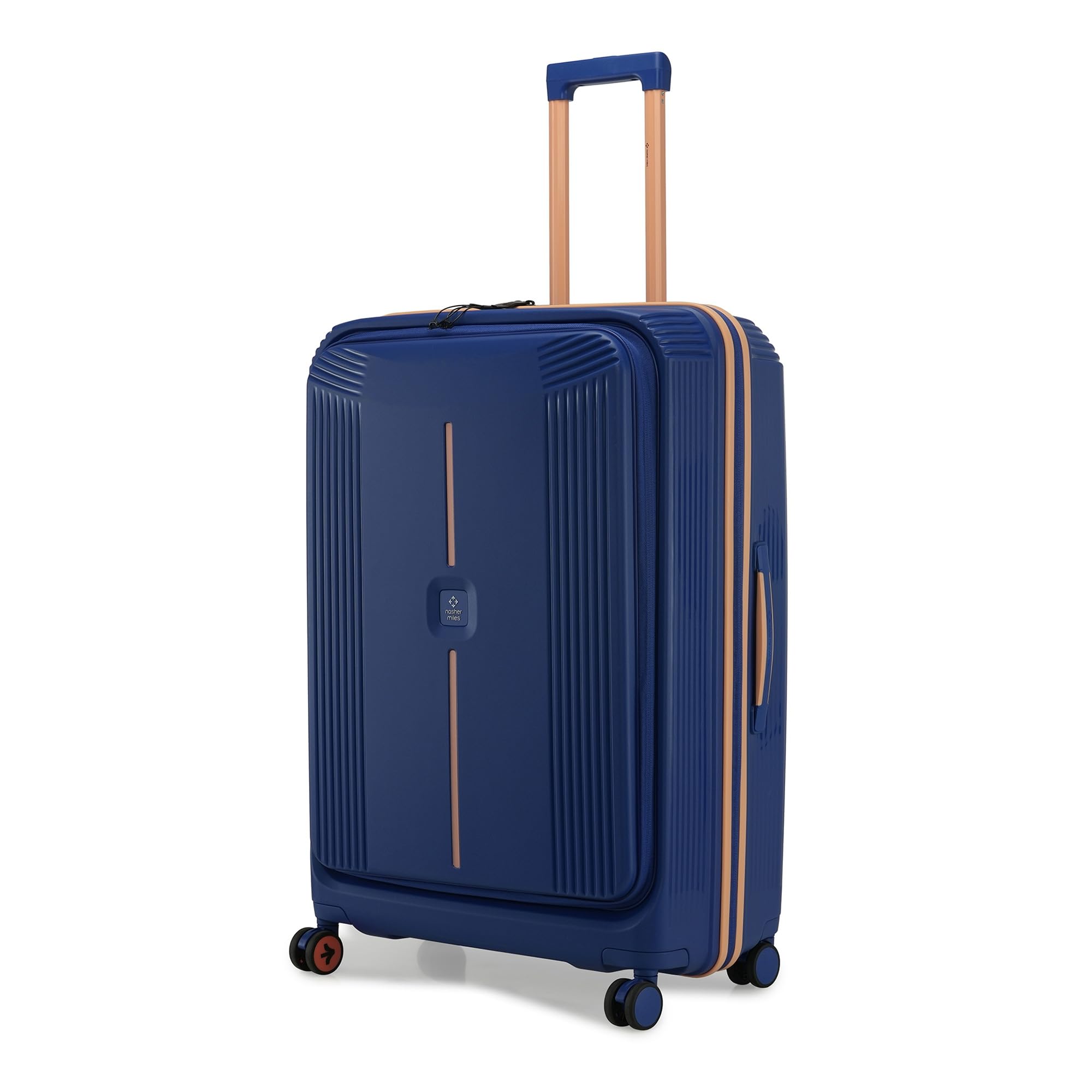 Alexandria Hard-Sided Polypropylene TSA Lock Front Opening 8 Wheels Double Spinner Check-in Luggage Navy Blue Peach 28 inch |75cm Trolley Bag|Large Check-in Luggage