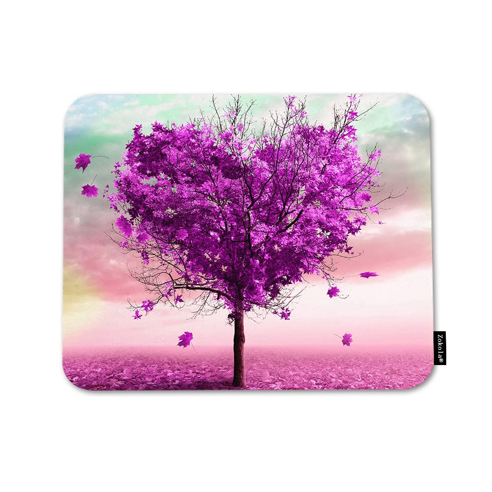 Beabes Autumn Tree Mouse Pad Non-Slip Natural Rubber Base, 9.5X7.9 Inch Purple Heart Shape Tree Floral Nature Computer Mousepad Mouse Pads for