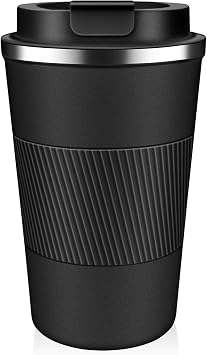 Travel Mugs, Coffee to go Mug 380ml Insulated Coffee Cup with Leakproof Lid,Reusable Double Walled Coffee Mug,Stainless Steel Thermal Cup for Hot Cold Drinks Black,380ml