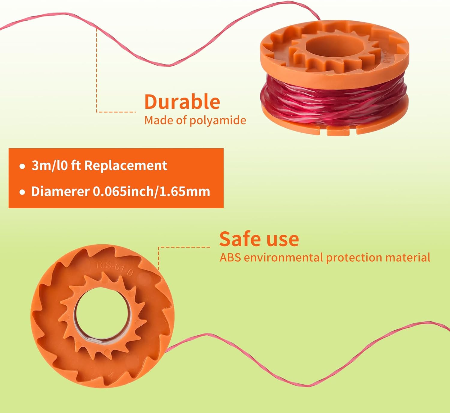 12 Pack Trimmer Spool Line for Worx, WA0010 Edger Spools Replacement for Worx, 0.065 inch Trimmer Line Refills for Worx, Compatible with Worx String Trimmers(10 Grass Trimmer Line, 2 Trimmer Cap) - Image 4
