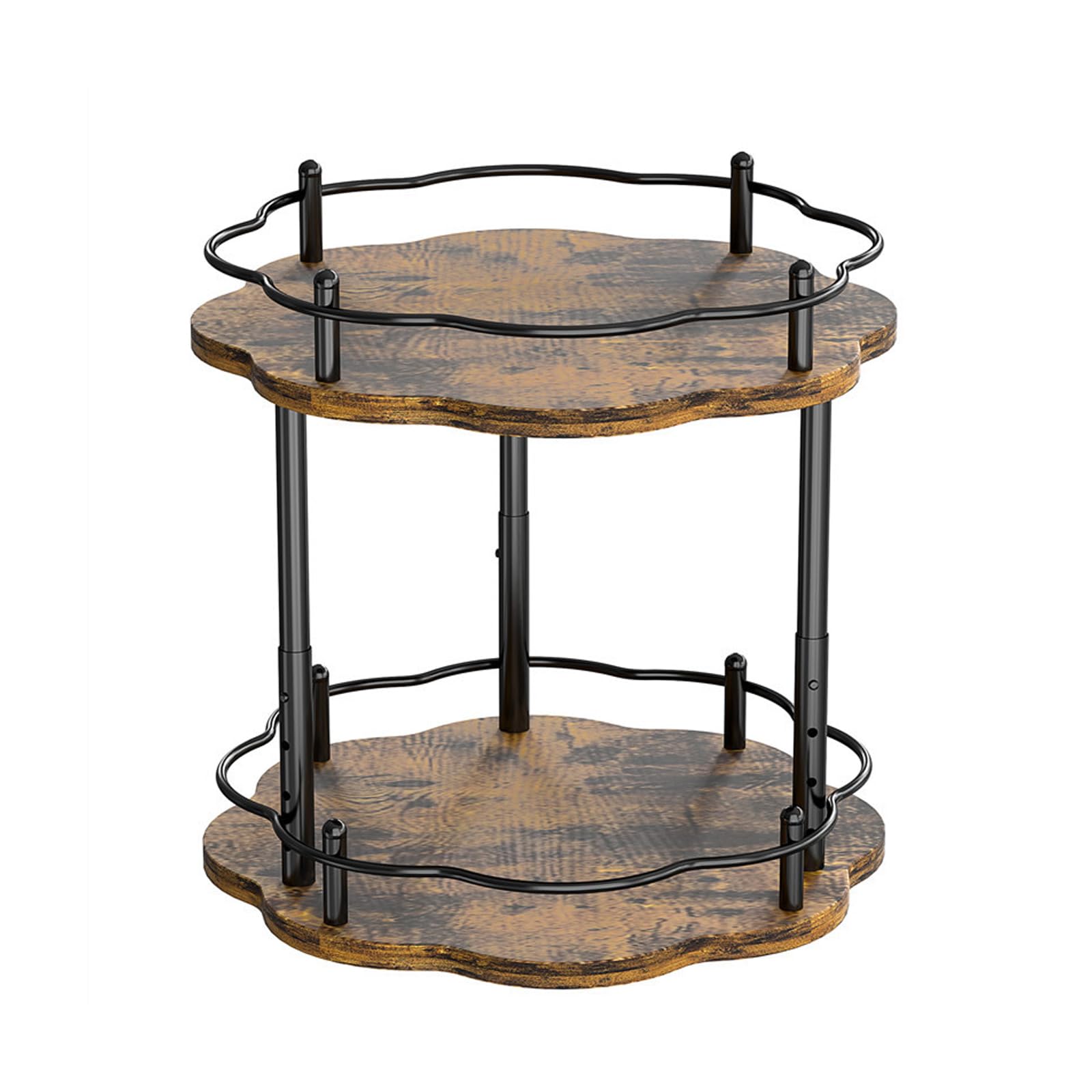 SHINLHUA Sturdy Wood and Metal Rotating Shelf with 4 Adjustable Heights for Easy Access Double Layer Rotating Tray with Settings for Accessories