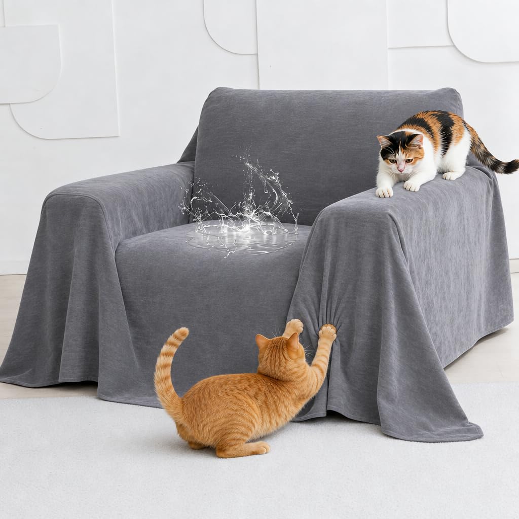 Loiion Fundas Sofa Antipelos Mascotas, Protector de Muebles para Perros, Protector Sofa para Gatos Arañazo y Perros Mascotas, Antideslizante Antimanchas Gris, 260x180cm | Manta de sofá para gatos, resistente a los arañazos, antideslizante, funda de sofá para mascotas, niños, gatos y perros