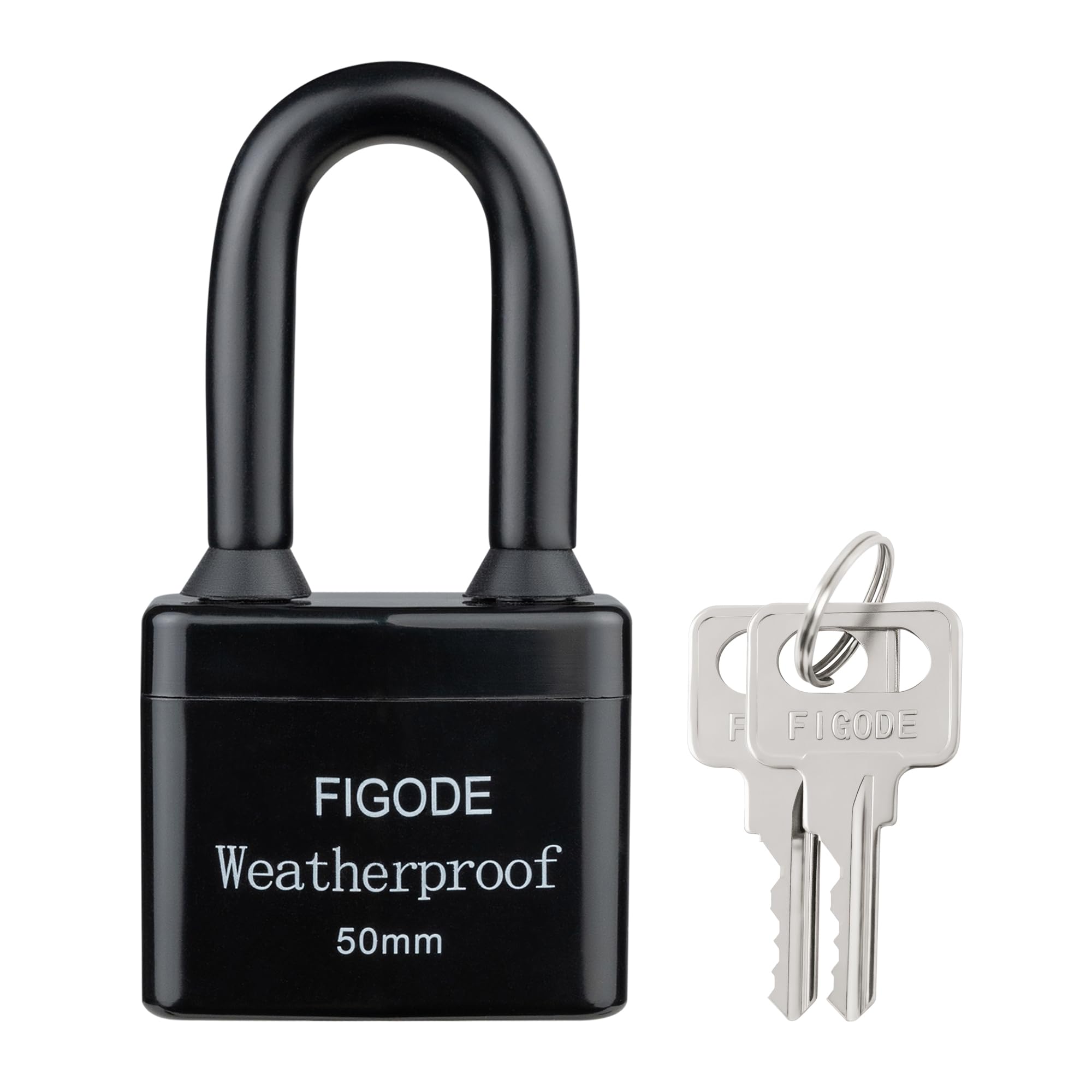 FIGODE® Outdoor Waterproof Padlock, Large Heavy Duty Sturdy Covered Laminated Steel Keyed Lock, 2.2 in. Wide, Long Padlock