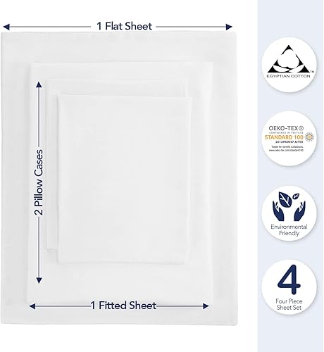 Miniatura 9 de CRAFTSWORTH Juego de sábanas 100% de algodón egipcio, 4 piezas, color marfil, extra profundo, sábana encimera, sábana bajera ajustable, mejor que el