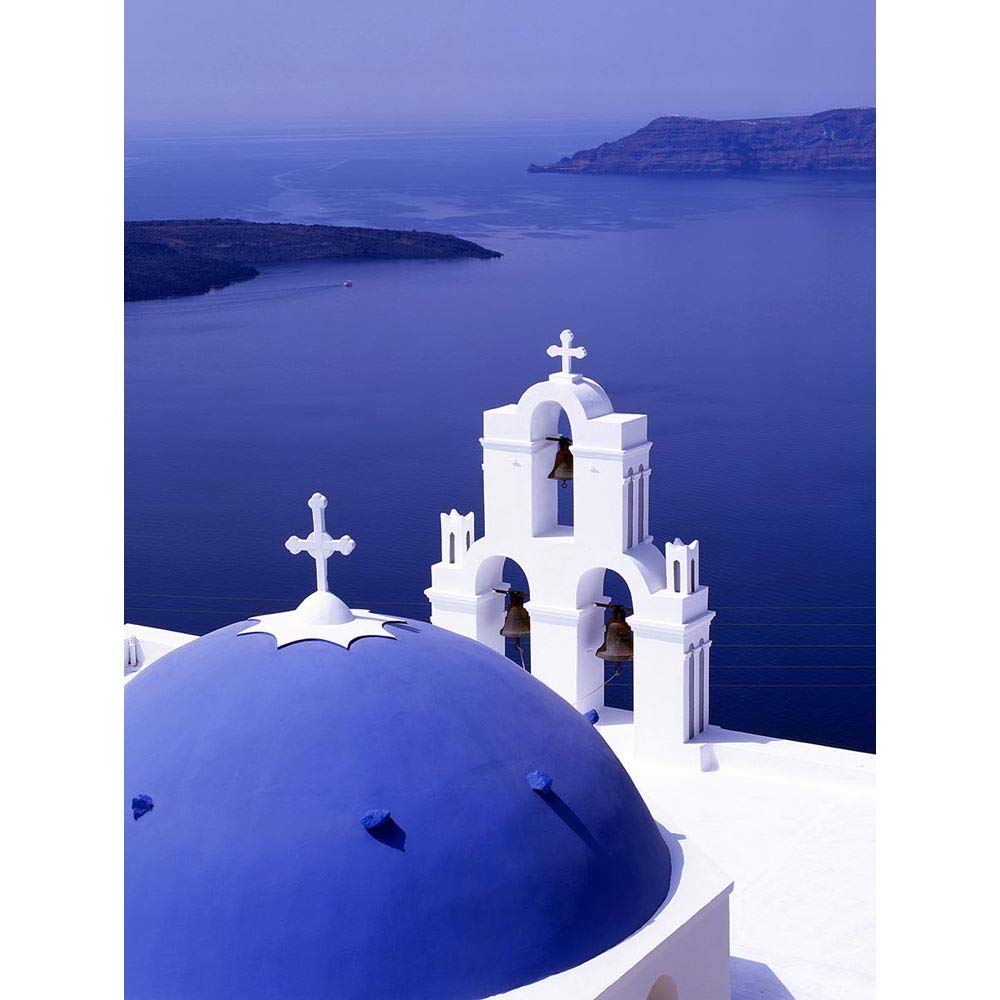 Santorini Church Blue Domed Roof Greece Art Print Poster Wall Decor 12X16 Inch
