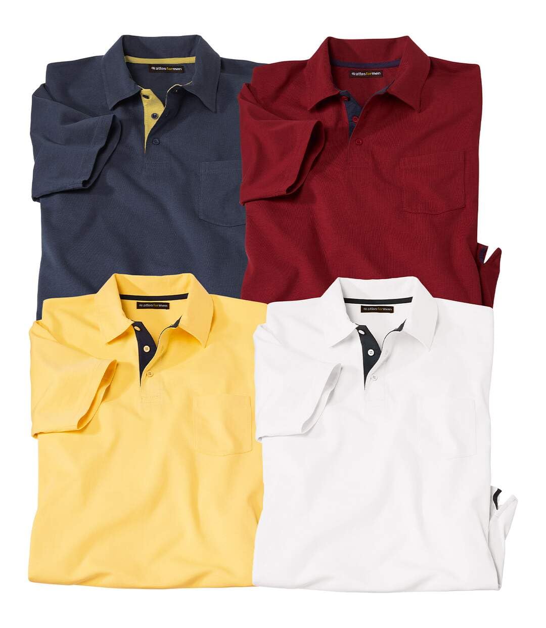 ATLAS FOR MEN - Pack of 4 Men's Contrast Polo Shirts - 4XL