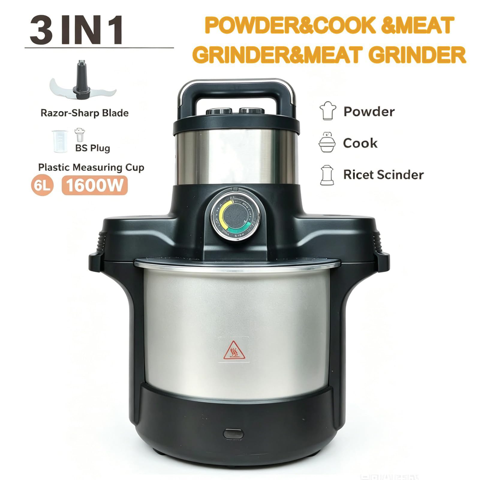 3-w-1 Maszyna Do Ugniatania Jam 6L, 1600W Swallow Maker Robot Kuchenny, Bezpieczna Konstrukcja I Łatwa Do Czyszczenia, Stalowy Ugniatacz Do Jamu Do Fufu, Amala, Banku, Dla 5-6 Osób