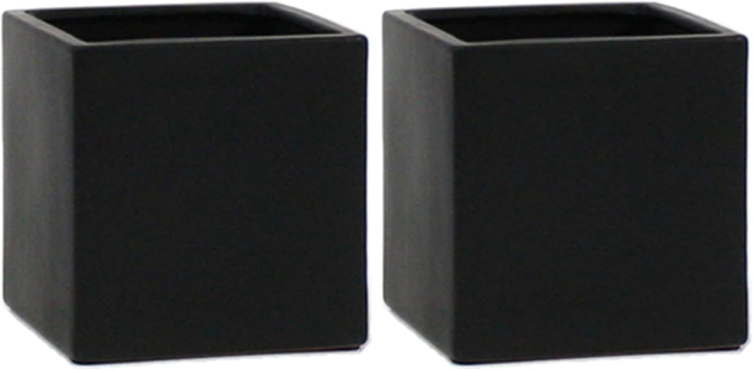 WGV Ceramic Cube Vase Width 3" Height 3" (Fits 2.5" Pot) Elegant Modern Small Square Floral Planter Terrarium Container Table Dresser for Event Accent Home Office Decor Black 1 Piece (Pack of 2)