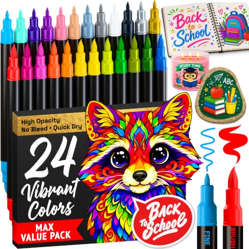 ARTISTRO Acrylic Paint Markers for Fabric Rock Wood Glass Craft - 24 Quick Dry Dual-Tip Fabric Paint Pens for Halloween Decorations - Pumpkin Painting Kit Art Supplies Christmas Gift