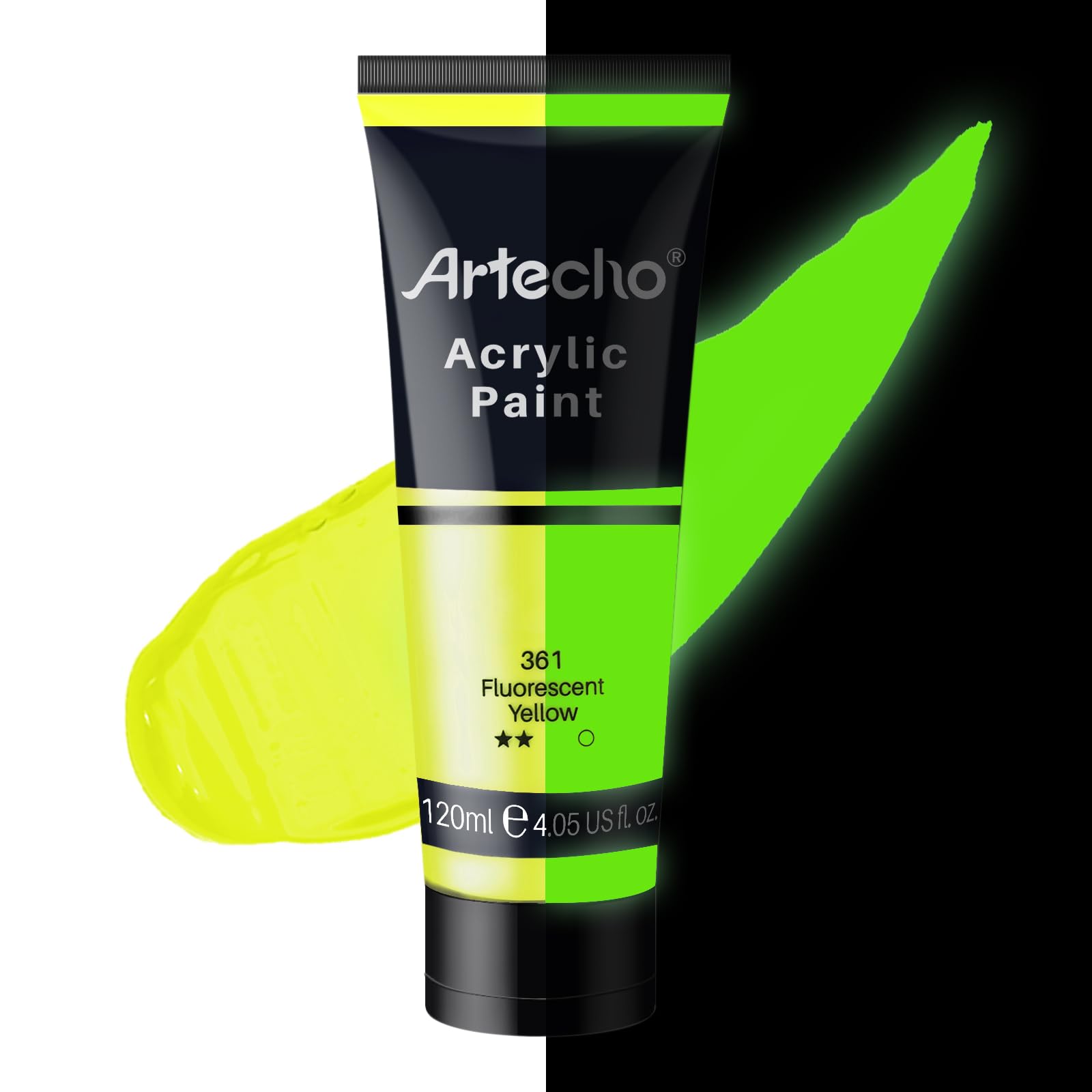 Artecho Acrylfarbe Leuchtfarbe Gelb 120 ml, Wasserfest und Lichtecht, Schnell Trocknend, Acrylfarbe für Leinwand, Holz, Stoff, Handwerk, Leder und Stein.
