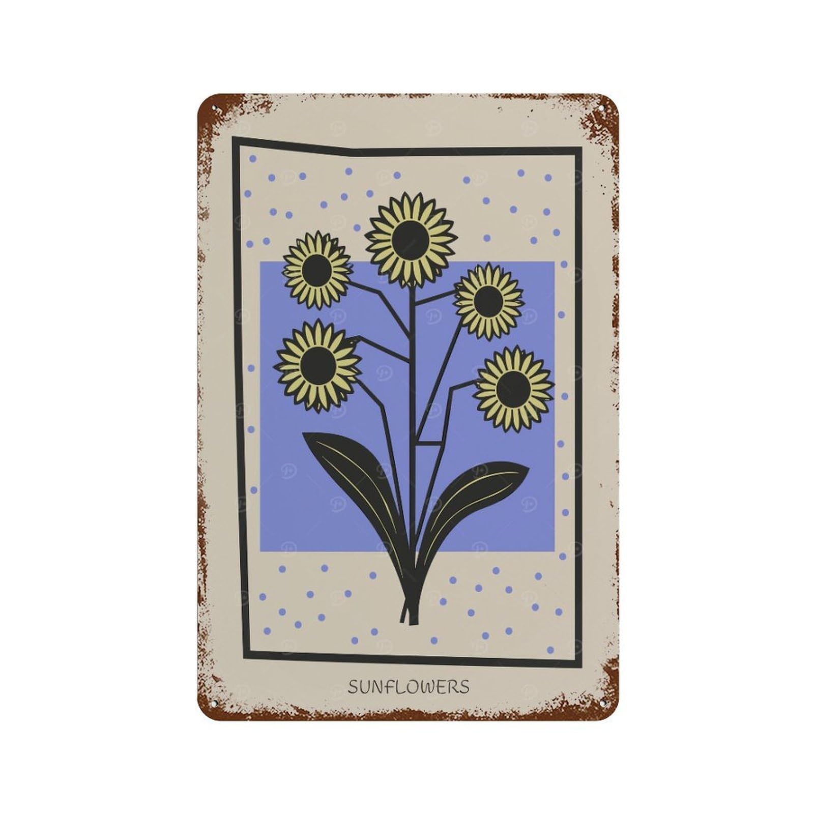 Rust Effect Minimalist Sunflower Floral Mid Century Rustic Tin Plaque 11.8"x7.9", Classic Wall Plaque for Shed, Workshop And Garage Wall Decor