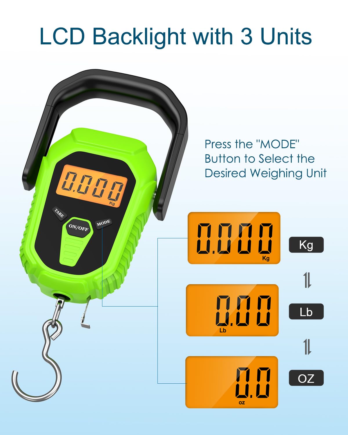 Báscula de pescado con agarre de labios, báscula digital impermeable para peces de 110 libras/50 kg, báscula de equipaje portátil con cinta métrica, retroiluminación LCD, baterías, para pesca
