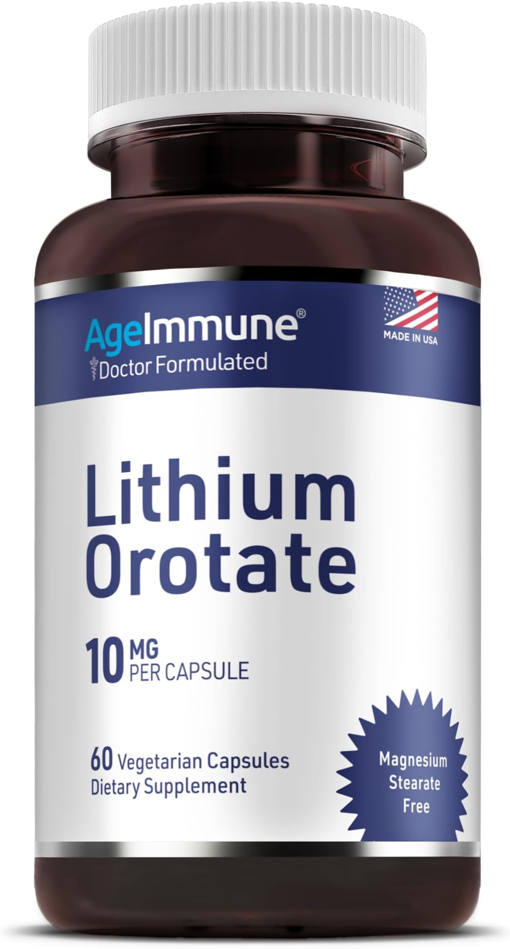 Lithium Orotate 10mg per Capsule - 60 Vegetarian Capsules. Memory and Emotional Wellness Support - Magnesium Stearate Free - 2 Months Supply of Lithium Supplement.