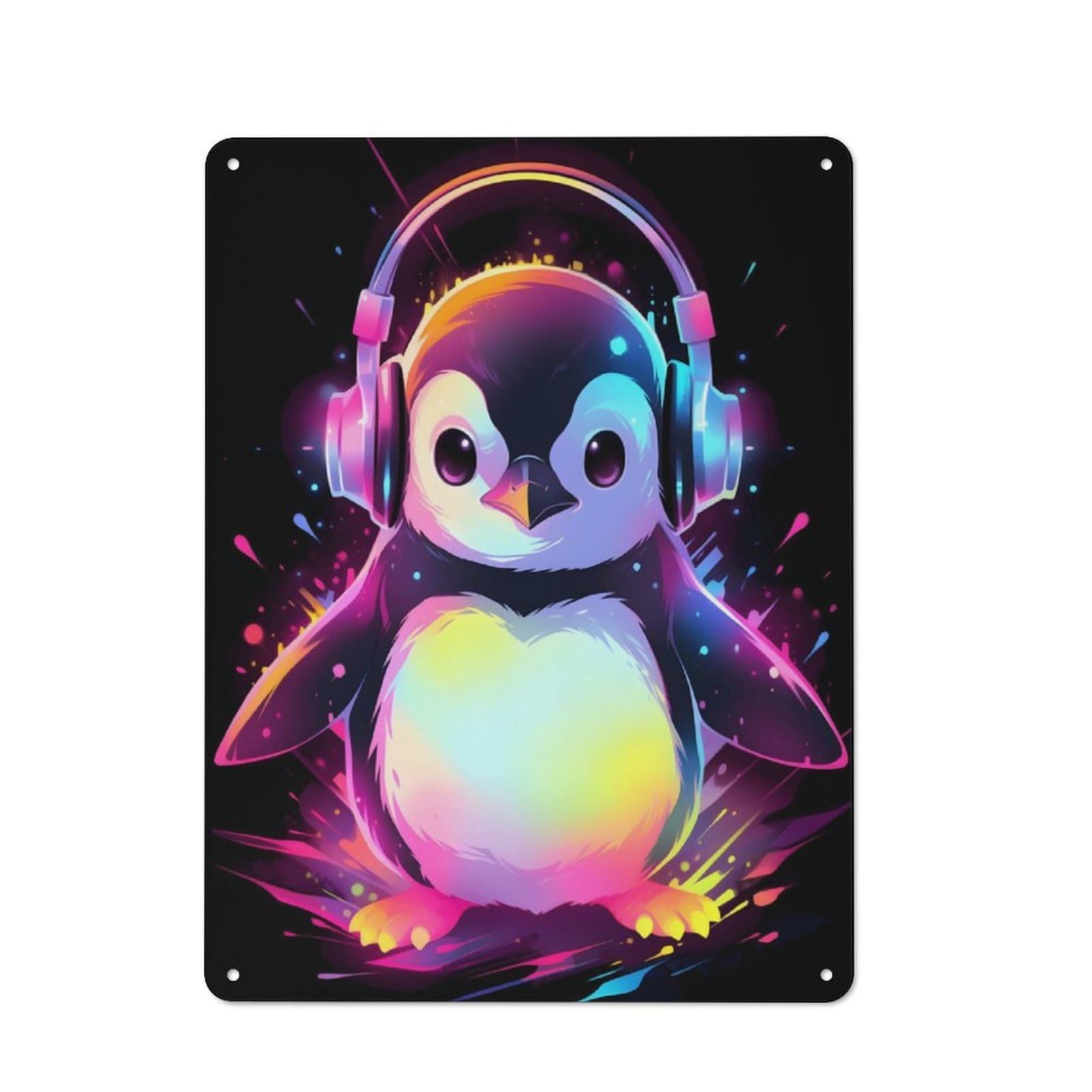 Junmoney Colorful Penguin Garden Style Tin Sign 40X30cm, Porch Wall Decor For Patio Bar, Workshop, Shed Or Kitchen