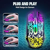 Vista 3 de BENGOO Ratón para juegos con cable, ergonómico para computadora portátil gamer, mouse óptico para computadora con retroiluminación RGB, 4 DPI