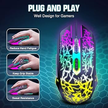 Mouse Gaming Bengoo 6 Pulsanti - 2400 DPI, 7 Colori LED, Cablato Per PC/MAC